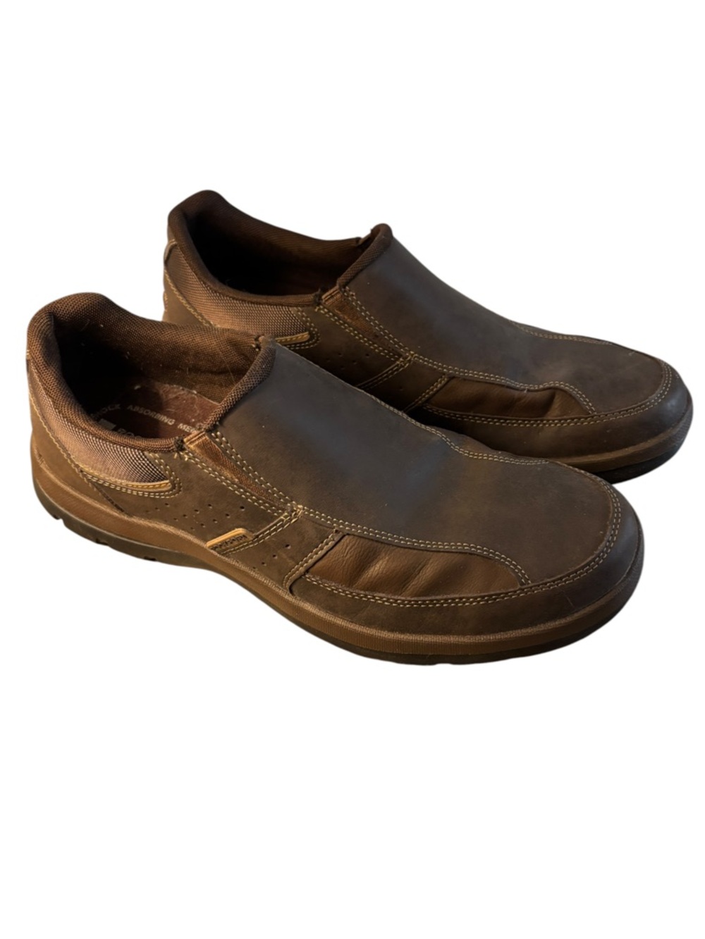 Rockport Men’s 9.5 Brown Leather Slip-On Shoes Adiprene Comfort Lightweight EUC